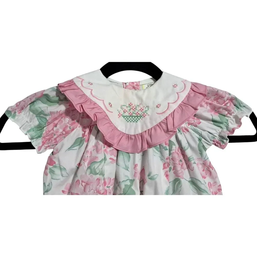 Vintage Baby Togs Embroidered Floral Romper 3-6 Months Pink & White Ruffle - Picture 4 of 10